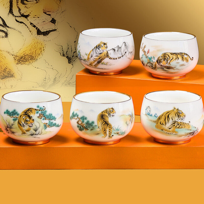1pc New Jade Porcelain Tea Cup Mascot Tiger Print Under Glaze Master Cup