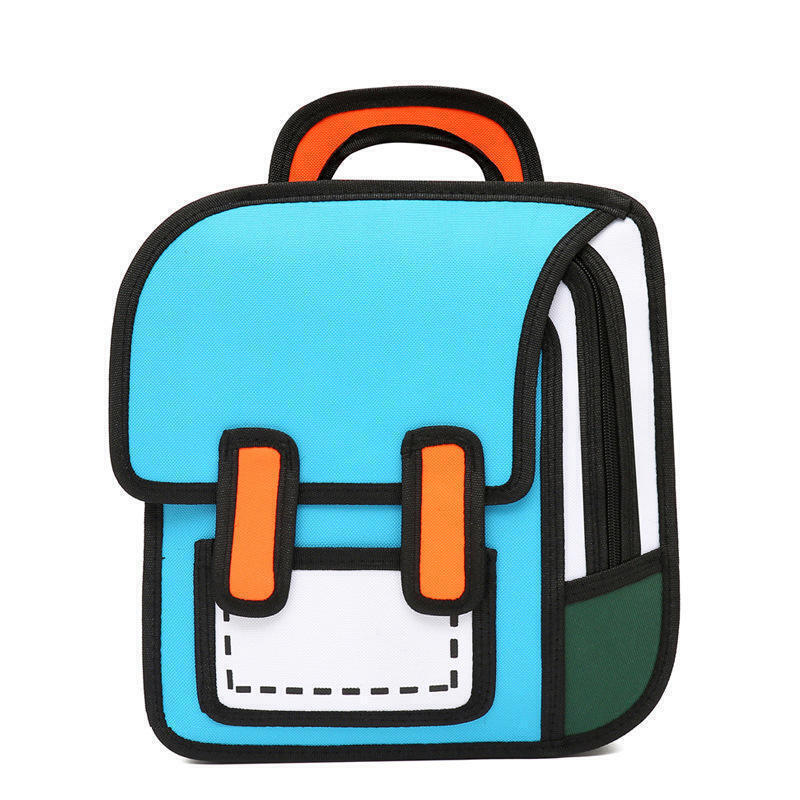 New 3D Jump Style 2D Drawing Cartoon Paper Bag Comic Backpack Messenger Bookbag