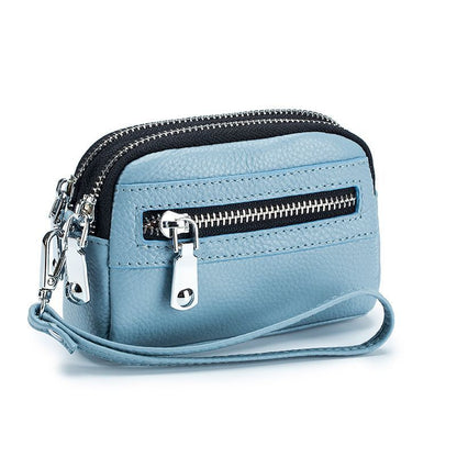 Genuine Leather Mini Wallet Double Zipper Coin Purse Cute Small Clutch Bag 1 PC