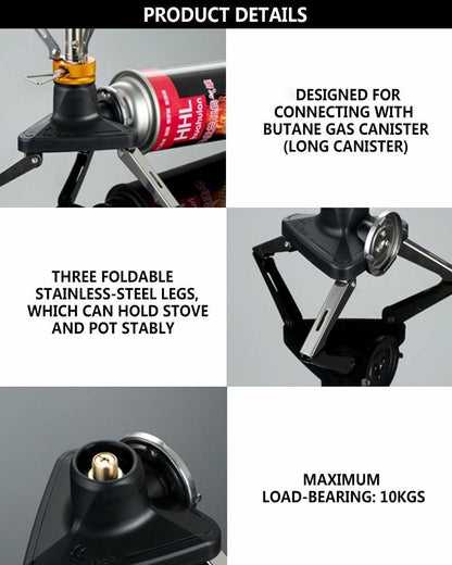Adapter Butane Gas Canister Cartridge Camping Tripod Stove Adaptor Black Outdoor