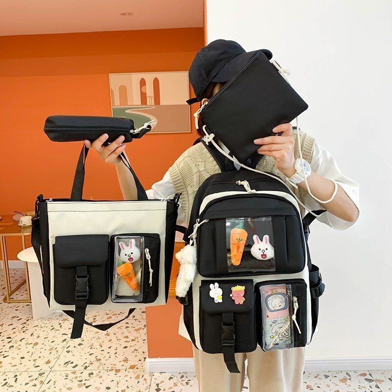 4 in 1 Piece Set Backpacks Waterproof Canvas Schoolbag Fashion School Students