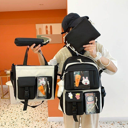 4 in 1 Piece Set Backpacks Waterproof Canvas Schoolbag Fashion School Students
