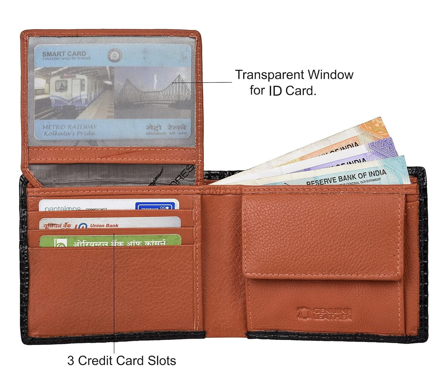 NEW BLACK/ORNAGE BI-FOLD LEATHER MEN'S WALLET RFID PROTECTION GIFT ITEM