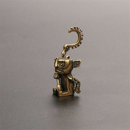 Solid Brass Robot Guard Statue Tea Pet Ornament Cartoon Character Toy Miniature