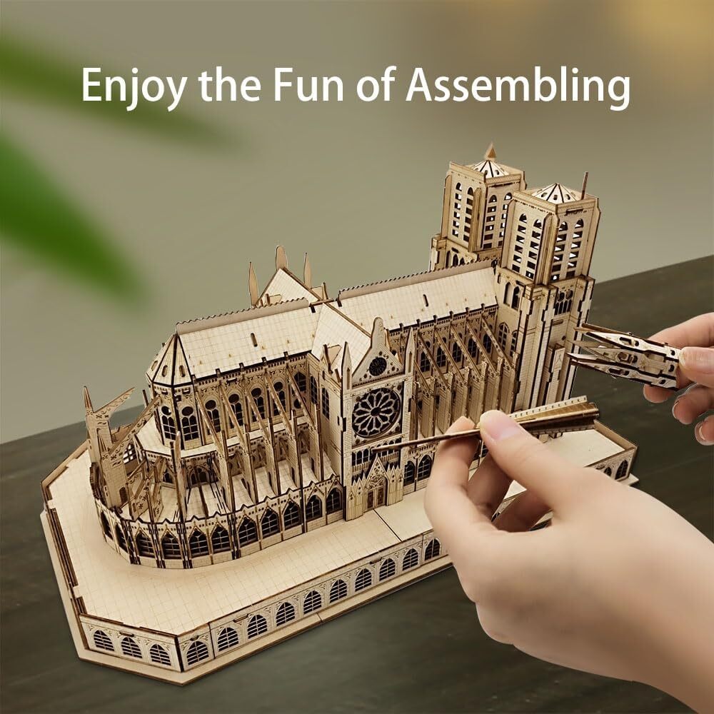 Wooden Puzzle Notre Dame de Paris Model with Led Light 266 Pieces Gift for Kids