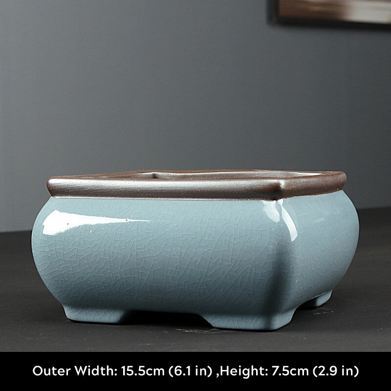 Bonsai Pot 4" Square Chinese Art Glazed High Quality Teal Ceramic Planter small