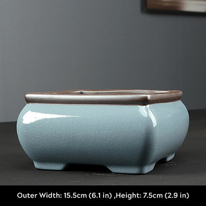 Bonsai Pot 4" Square Chinese Art Glazed High Quality Teal Ceramic Planter small