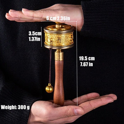 Buddhist Hand-Cranked 7.67in Prayer Wheel Buddha Prayer Double Bearing Wheels