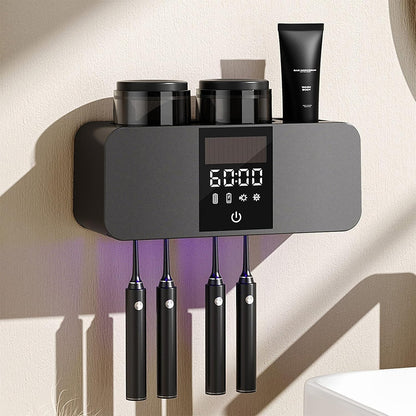 Smart Toothbrush Holder Wall Mounted, Solar Powered Toothbrush Stand Bathroom