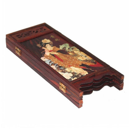 Rosewood Carved Chinese Beauty Folding Screen Lacquer Miniature Furniture Panel
