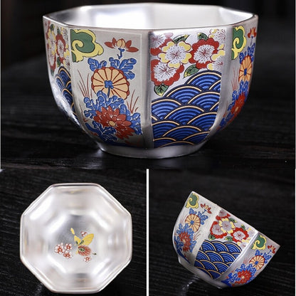 Pure Silver Tea Cup Porcelain Color Enamel Master Cup Jianzhan Sterling Silver