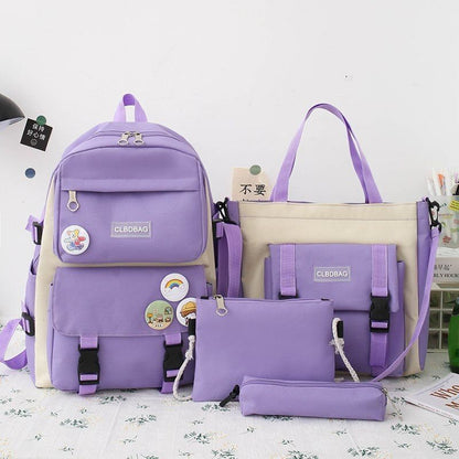 Laptop Backpack 4 Pcs Set Canvas School Purse College Student Book Bags Rucksack