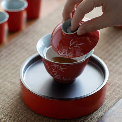 150ml Hand Painted Bamboo Gaiwan Ceramic Kung Fu Tea Set Tea Cup Bowl Tureen