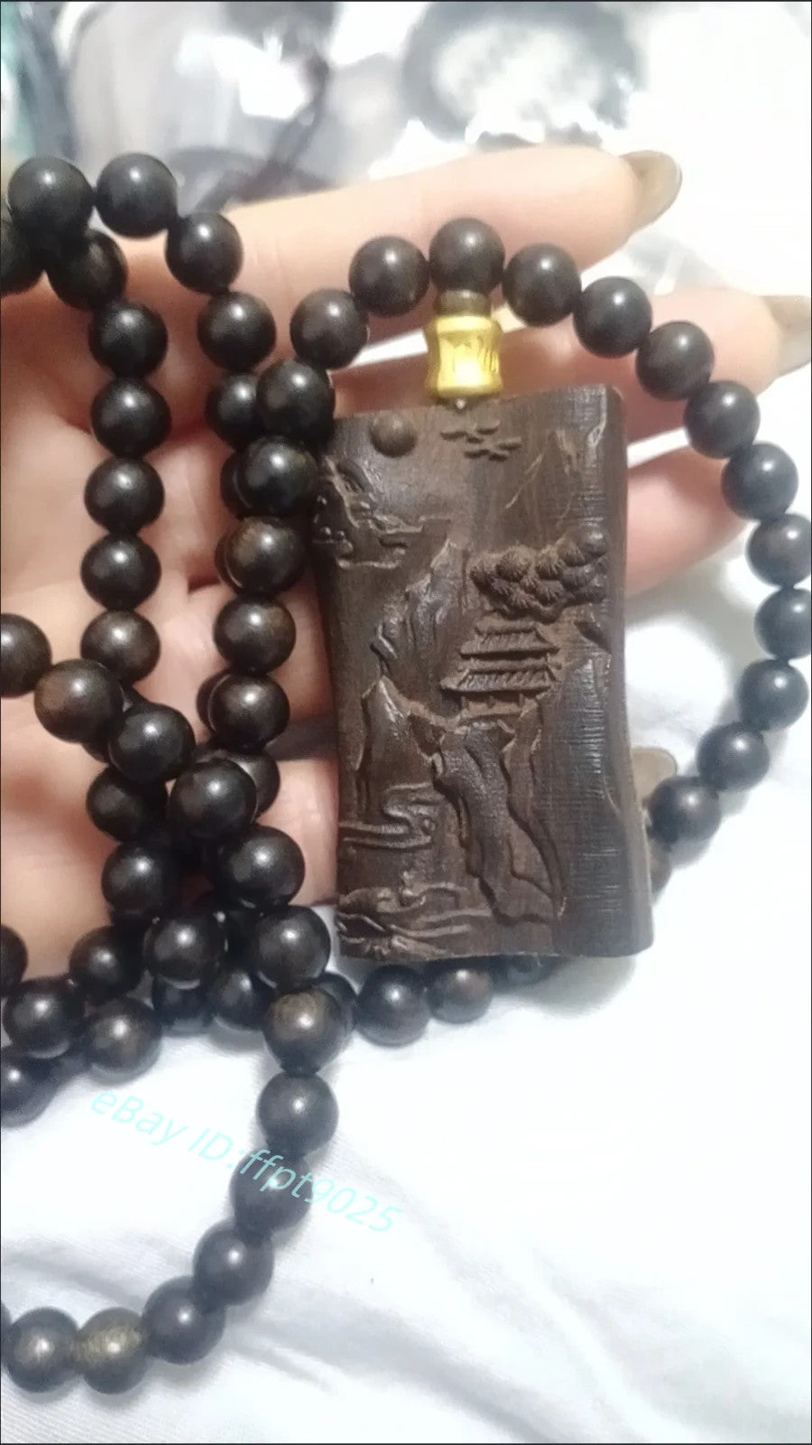108pcs Prayer Beads Natural Wood Carving Landscape Painting Pendant Necklace