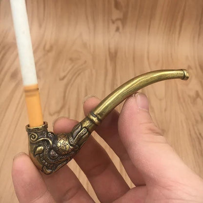 Vintage Brass Dragon Head Pipe | 10cm Mini Cigarette Holder (Metal Craft Gift)