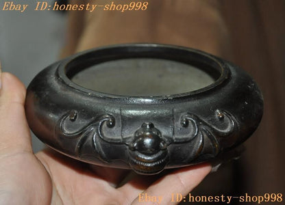 5.8'' Marked Chinese Dynasty Bronze Wealth Bat Bird Statue Incense Burner Censer