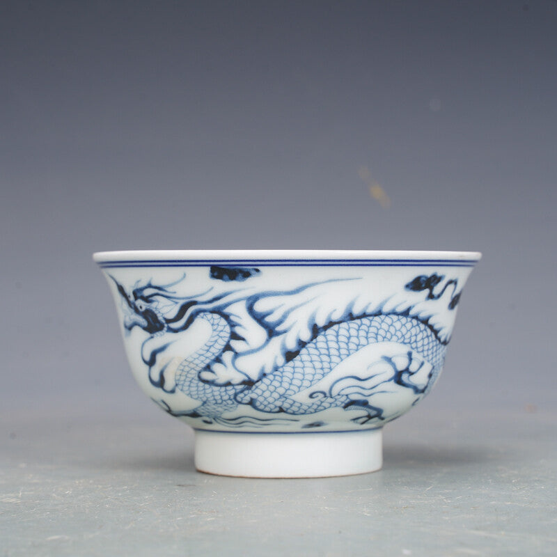 4.3" Collection Chinese Yuan Blue-and-white Porcelain Animal Dragon Bowl