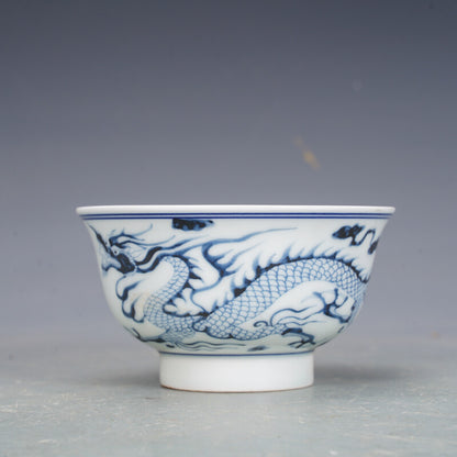 4.3" Collection Chinese Yuan Blue-and-white Porcelain Animal Dragon Bowl