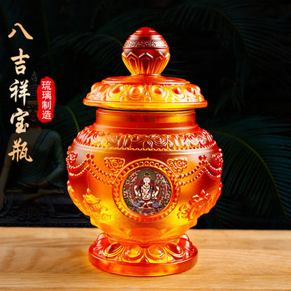 5.3‘’ Buddhism Treasure Bottle Colored Glaze Bottle Buddhist Altar Ornaments