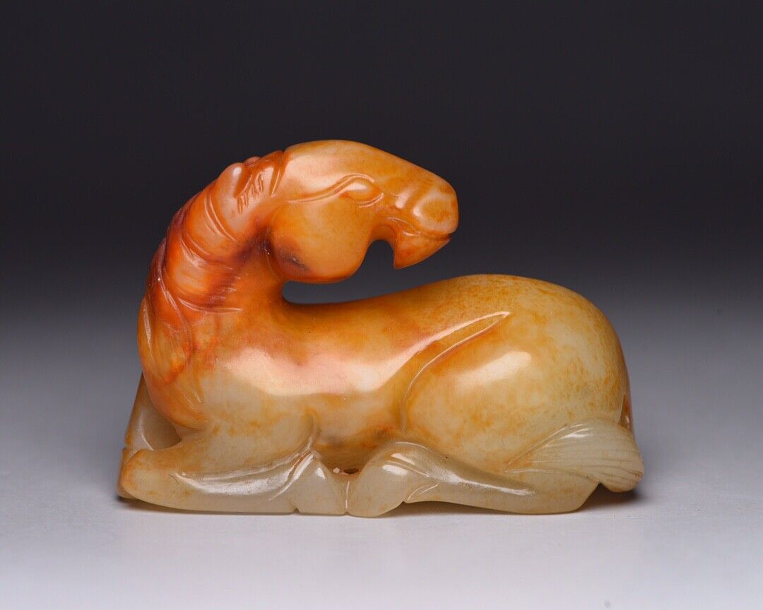 Chinese Vintage Hetian Jade Carving Horse Statue Collectible Sculpture Nice Art