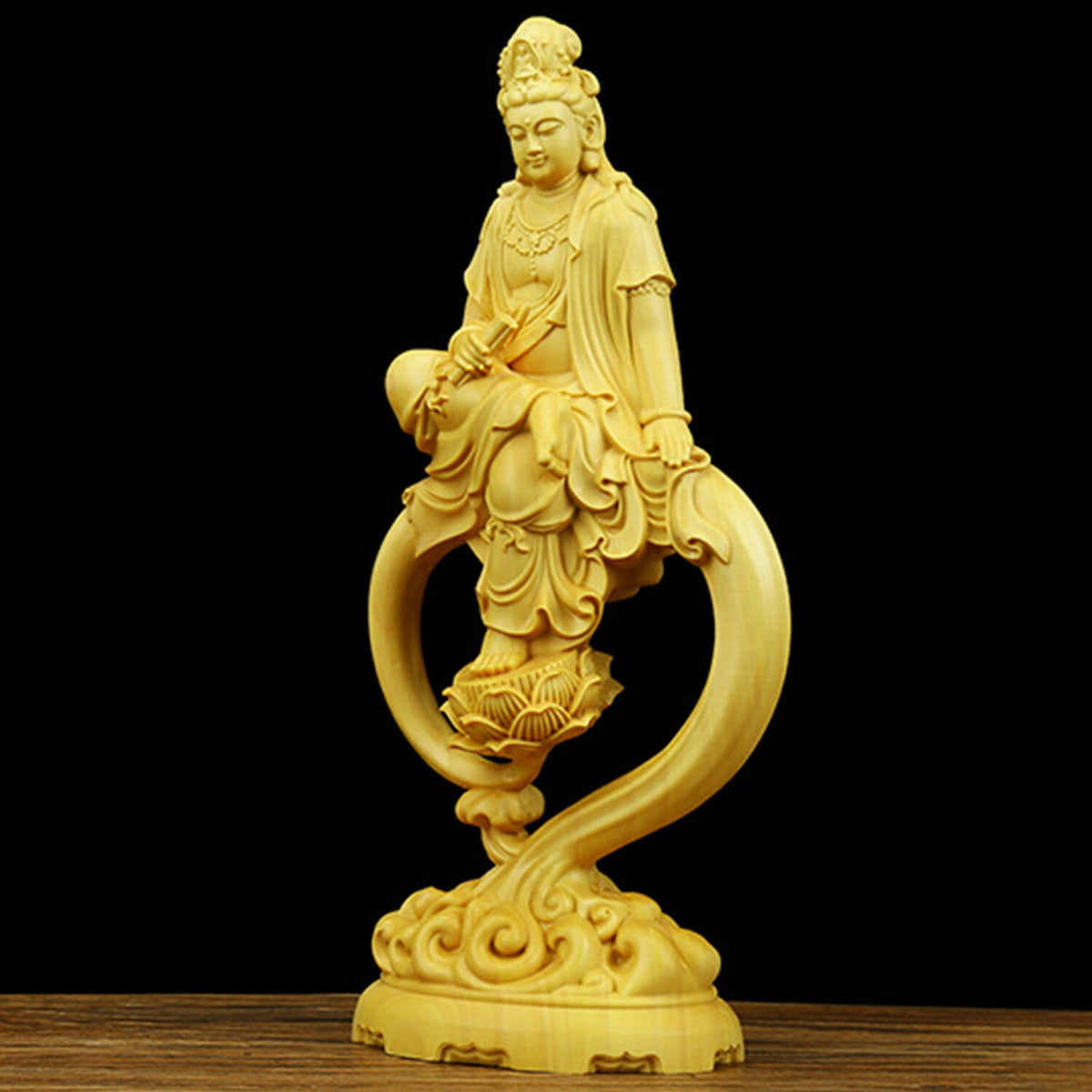 Carved Boxwood Wood Buddhist Buddha Statue Buddhism kwanyin Sculpture Collection