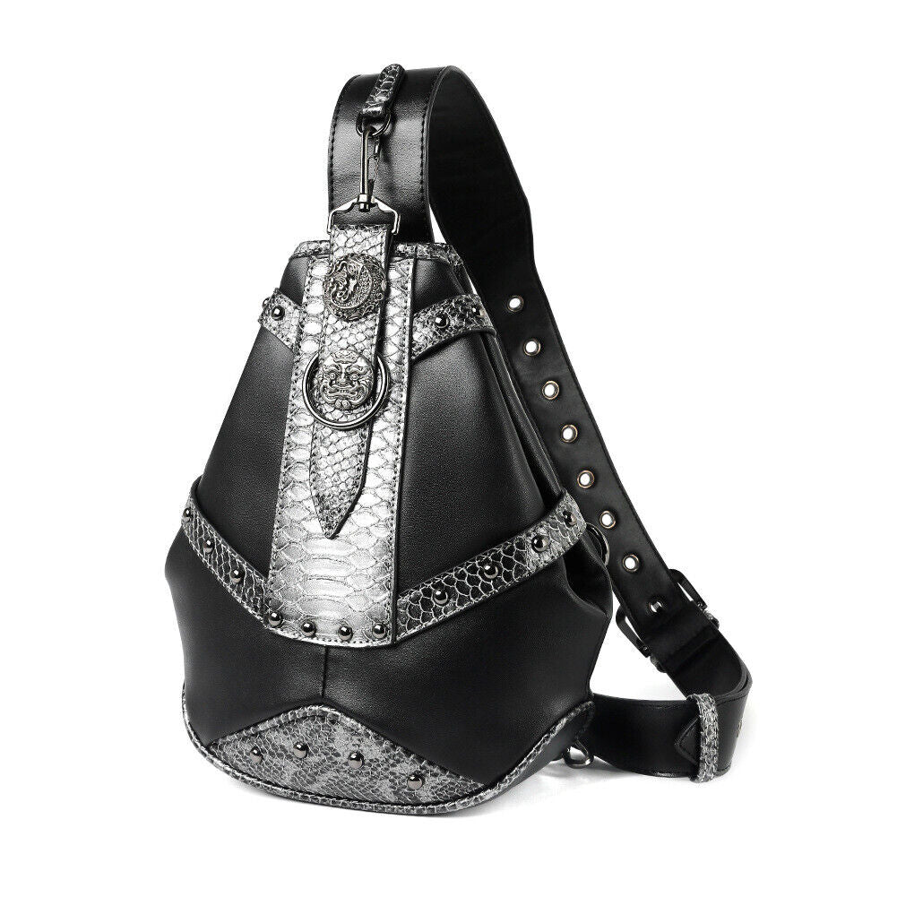 Snake Print stitching Crossbody Chest Bag PU Leather Sling Backpack Shoulder Bag
