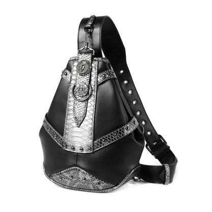 Snake Print stitching Crossbody Chest Bag PU Leather Sling Backpack Shoulder Bag