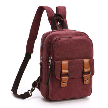 Men's Canvas Convertible Small Mini Backpack Rucksack Chest Pack Sling Bag
