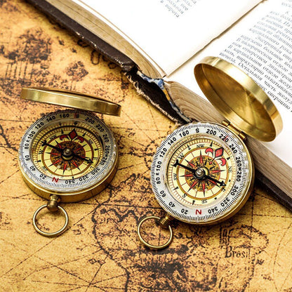 Mini Luminous Retro Flip Compass Pure Copper Camping Hiking Outdoor Tool 48*13MM