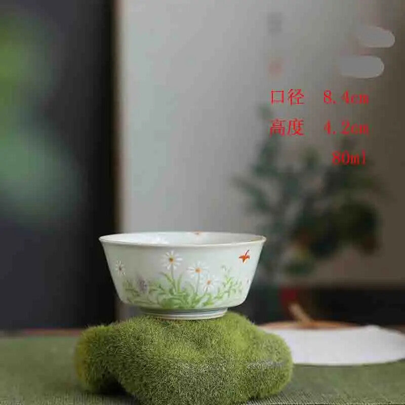 Hand Drawn Flower Pattern Chinese Home Single Cup Art Tea Cup Tea Set