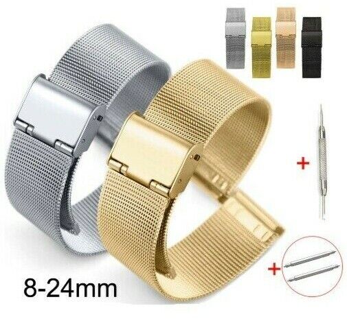 8mm~24mm Stainless Steel Milanese Loop Mesh Watch Band Strap Fold Buckle Release