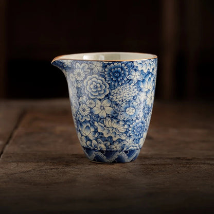 Flowers Ceramic Pottery Fair Cup Chinese Zen Teacup Teaware Blue Tea Ceremony
