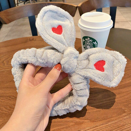 Hairbands Wash Face Women Soft Warm Coral Fleece Bow Animal Ear Hair Accessories