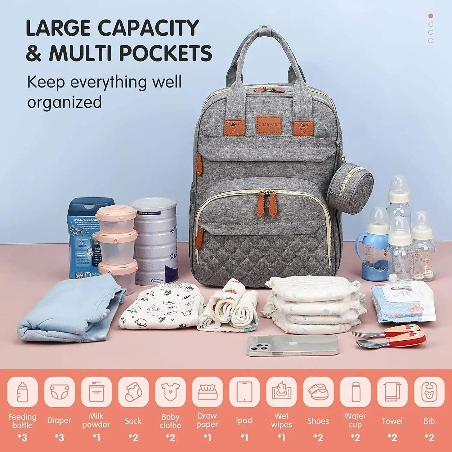 3-in-1 Baby Travel Diaper Bag with Foldable Bed