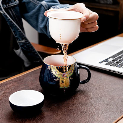 400ml Lucky Cat Tea Mug Creative Ceramic Office Filter Water Cup Kung Fu Tea