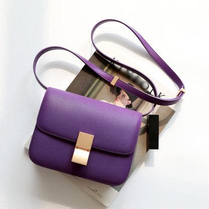 Real Leather Small Flap Box Square Clutch Shoulder Bag Purse Crossbody Trunk