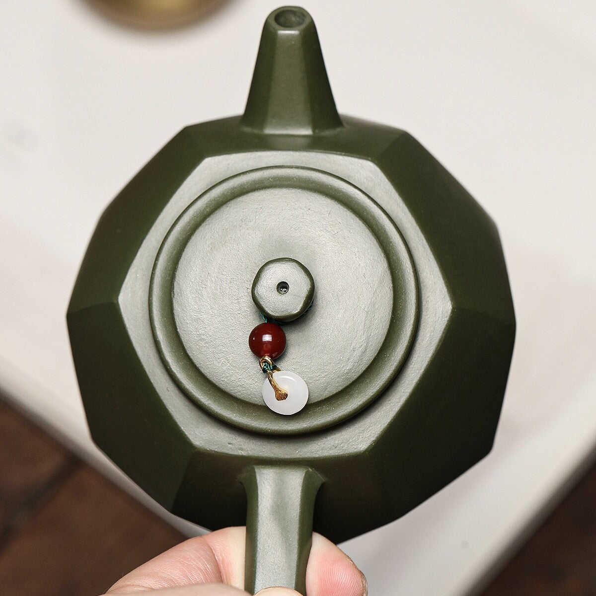 Original Ore Real Yixing Zisha Green Clay Tea Pot 9 Infuser Holes Handmade Pot