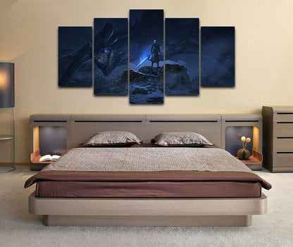 Dragon Night King 5 Panel Canvas Print Wall Art Poster Home Decor