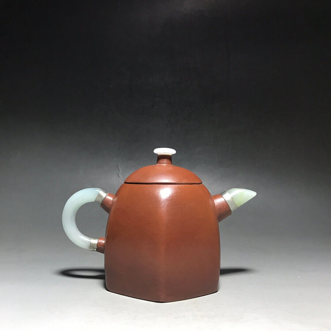 Chinese Yixing Zisha Clay Handmade Exquisite Teapot（镶玉六方秦权 底款：杨鹏年）