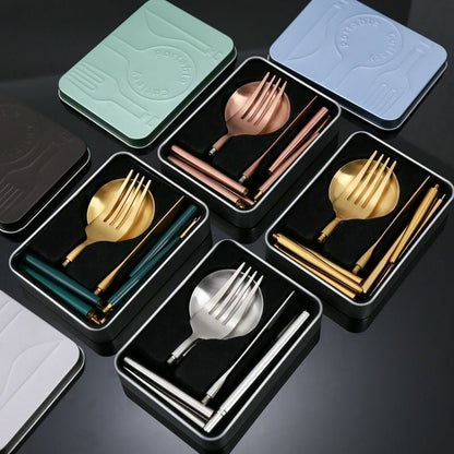 4Pcs/Set Collapsible Tableware Stainless Steel Cutlery Portable Travel Flatware