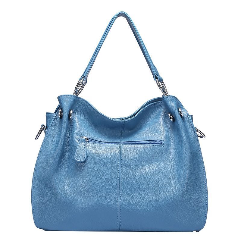 Yellow Blue Tassel Cowhide Leather Handbag Large Soft Leather Tote Shoulder Bag