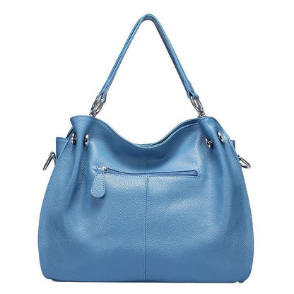 Yellow Blue Tassel Cowhide Leather Handbag Large Soft Leather Tote Shoulder Bag