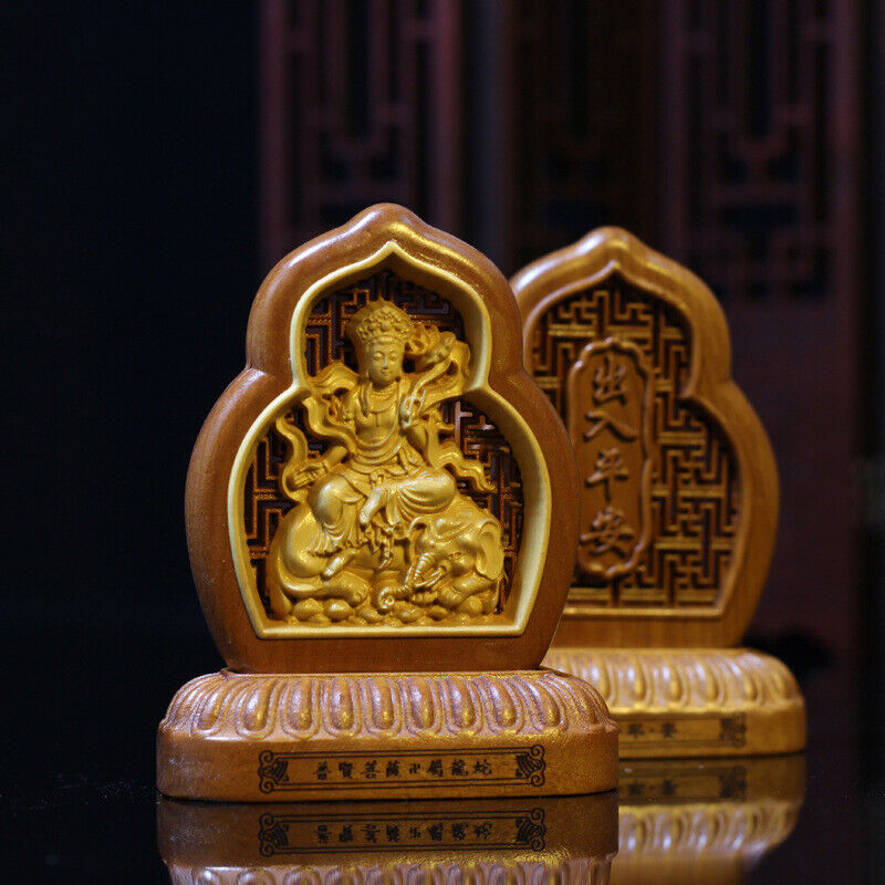 Wooden Carving Zodiac Buddha Car Safety Charm Ornaments Guanyin Statue Car Home