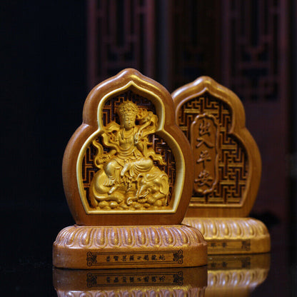 Wooden Carving Zodiac Buddha Car Safety Charm Ornaments Guanyin Statue Car Home