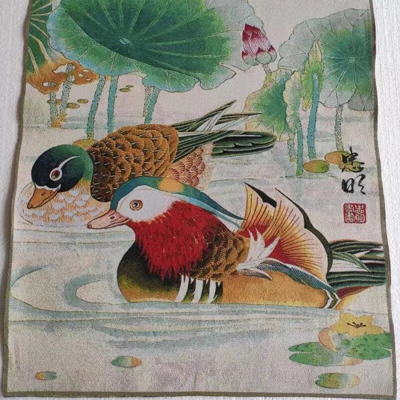 Thangka Mandarin Duck Playing in The Water Embroidered Brocade Painting-