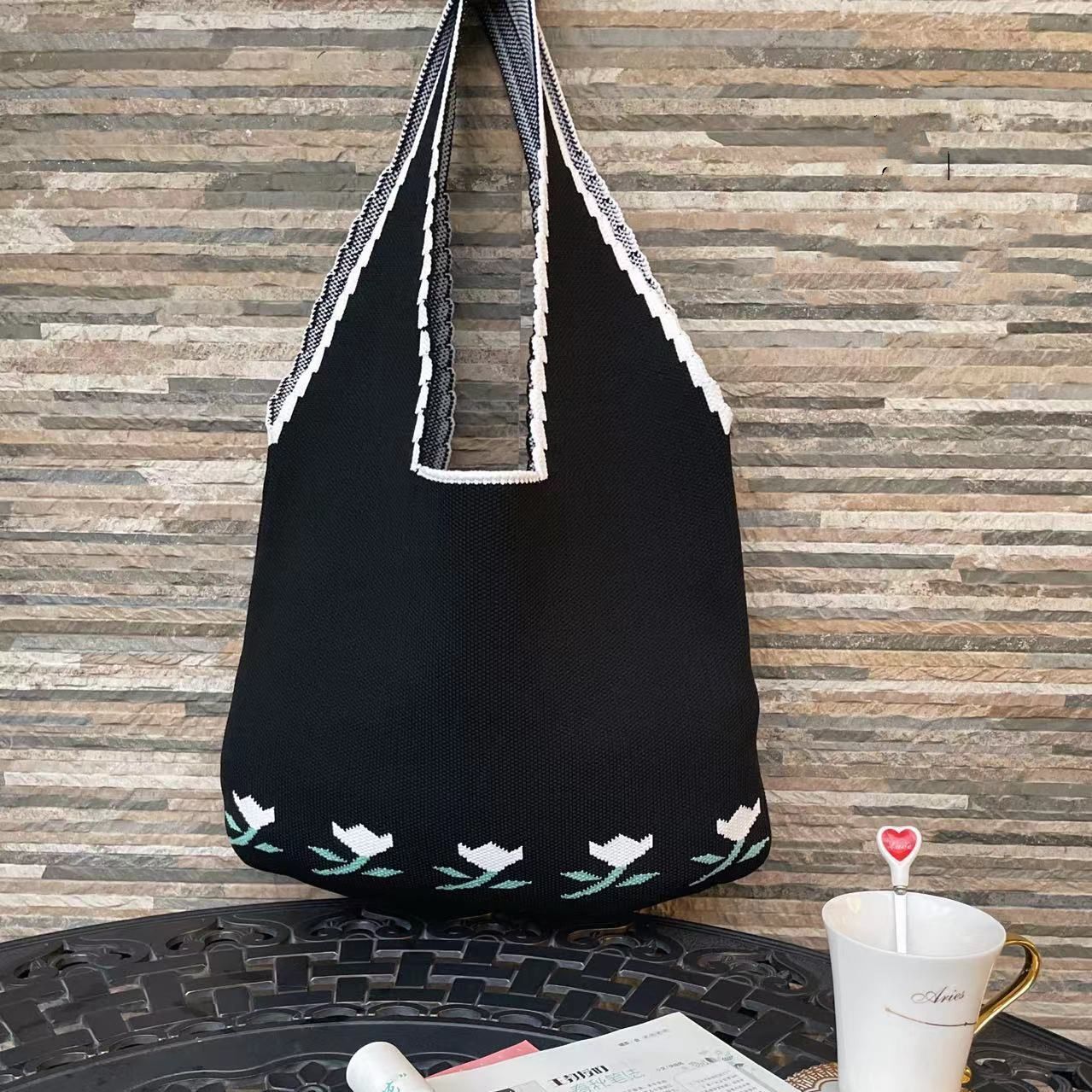 Soft Knitted Underarm Slouchy Bag Fashion Kawaii Cute Crochet Shopping Bag 40*60
