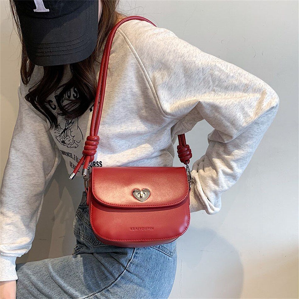 Fashion Heart-shaped Lock Women Small Side Shoulder Bag Crossbody Purse Handbags