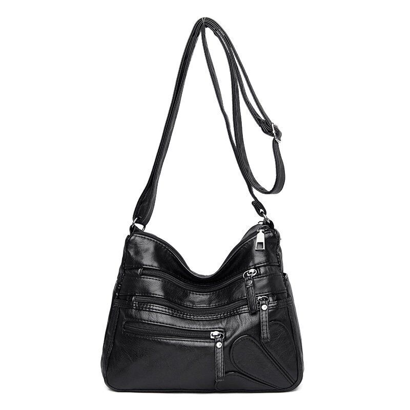 Women's Soft Leather Shoulder Bags Multi-Layer Crossbody Bag Handbag