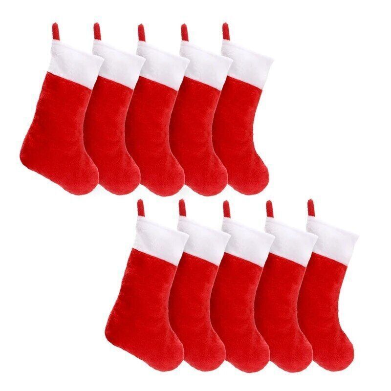 10PCS Red Christmas Stockings Christmas Holder Socks Home Gift Bags Holiday