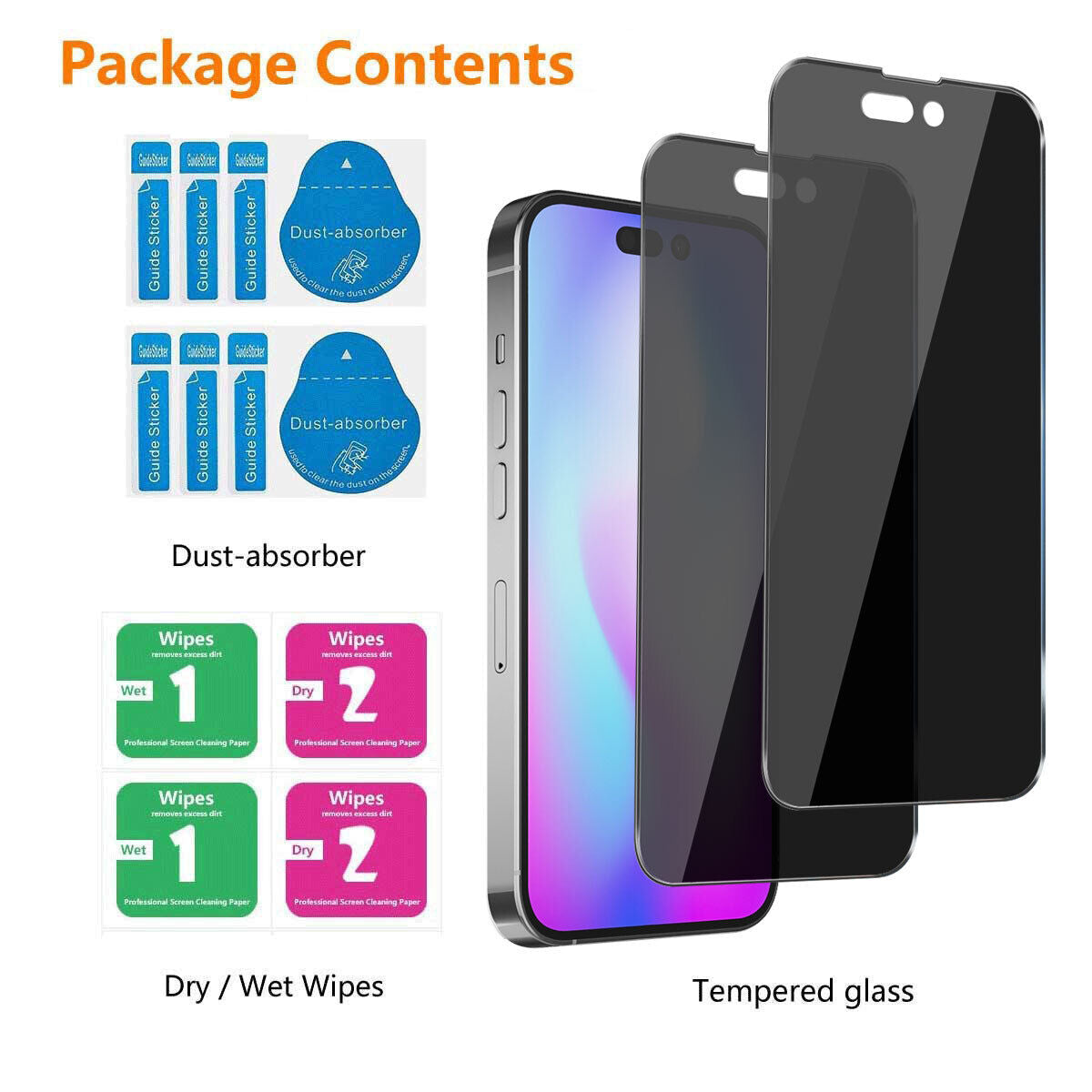 For iPhone 14 Pro/Pro Max/Plus Privacy Tempered Glass Anti-Spy Screen Protector